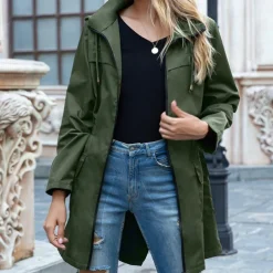 Women's Rain Poncho Hiking Raincoat Waterproof Hiking Jacket Outdoor Thermal Warm Waterproof Windproof Breathable Hoodie Poncho Top Full Length Visible Zipper Fishing Climbing Running Grass Green