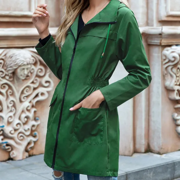 Women's Rain Poncho Hiking Raincoat Waterproof Hiking Jacket Outdoor Thermal Warm Waterproof Windproof Breathable Hoodie Poncho Top Full Length Visible Zipper Fishing Climbing Running Grass Green