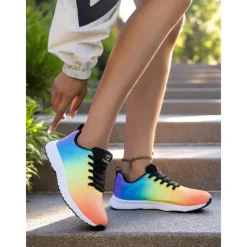 Women's Rainbow Gradient Running Shoes, Lightweight Breathable Sneakers for Sports, Jogging and Outdoor Activities