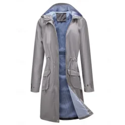 Women's Raincoat Waterproof Rain Jacket Mid-Length Windproof Trench Coat Sport Outdoor Hiking Hooded Jacket with Pockets Casual Jacket Long Sleeve Drawstring Winter Coat Warm Black Yellow