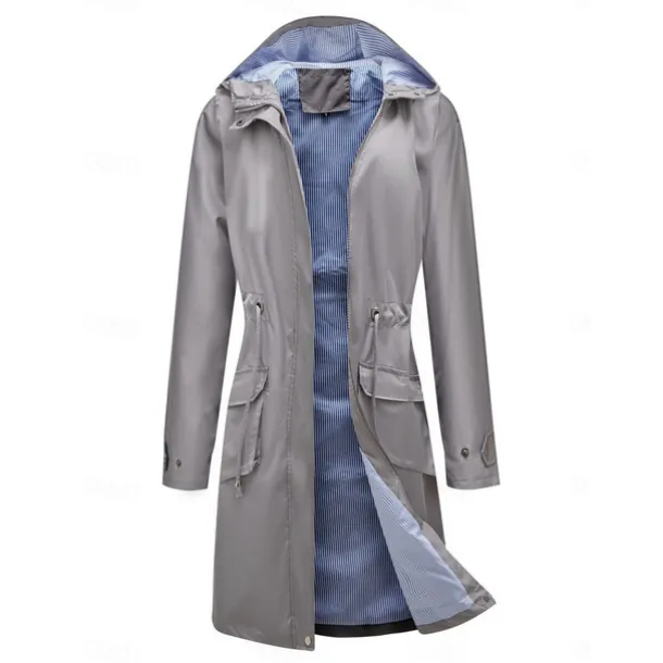 Women's Raincoat Waterproof Rain Jacket Mid-Length Windproof Trench Coat Sport Outdoor Hiking Hooded Jacket with Pockets Casual Jacket Long Sleeve Drawstring Winter Coat Warm Black Yellow