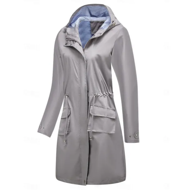 Women's Raincoat Waterproof Rain Jacket Mid-Length Windproof Trench Coat Sport Outdoor Hiking Hooded Jacket with Pockets Casual Jacket Long Sleeve Drawstring Winter Coat Warm Black Yellow
