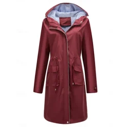 Women's Raincoat Waterproof Rain Jacket Mid-Length Windproof Trench Coat Sport Outdoor Hiking Hooded Jacket with Pockets Casual Jacket Long Sleeve Drawstring Winter Coat Warm Black Yellow