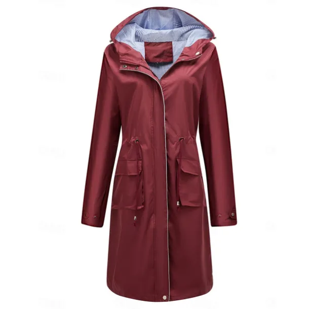 Women's Raincoat Waterproof Rain Jacket Mid-Length Windproof Trench Coat Sport Outdoor Hiking Hooded Jacket with Pockets Casual Jacket Long Sleeve Drawstring Winter Coat Warm Black Yellow
