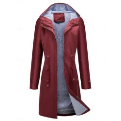 Women's Raincoat Waterproof Rain Jacket Mid-Length Windproof Trench Coat Sport Outdoor Hiking Hooded Jacket with Pockets Casual Jacket Long Sleeve Drawstring Winter Coat Warm Black Yellow