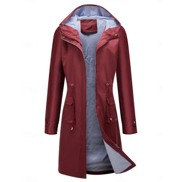 Women's Raincoat Waterproof Rain Jacket Mid-Length Windproof Trench Coat Sport Outdoor Hiking Hooded Jacket with Pockets Casual Jacket Long Sleeve Drawstring Winter Coat Warm Black Yellow