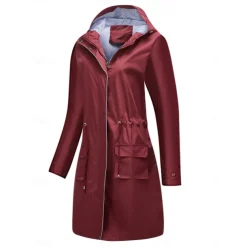 Women's Raincoat Waterproof Rain Jacket Mid-Length Windproof Trench Coat Sport Outdoor Hiking Hooded Jacket with Pockets Casual Jacket Long Sleeve Drawstring Winter Coat Warm Black Yellow