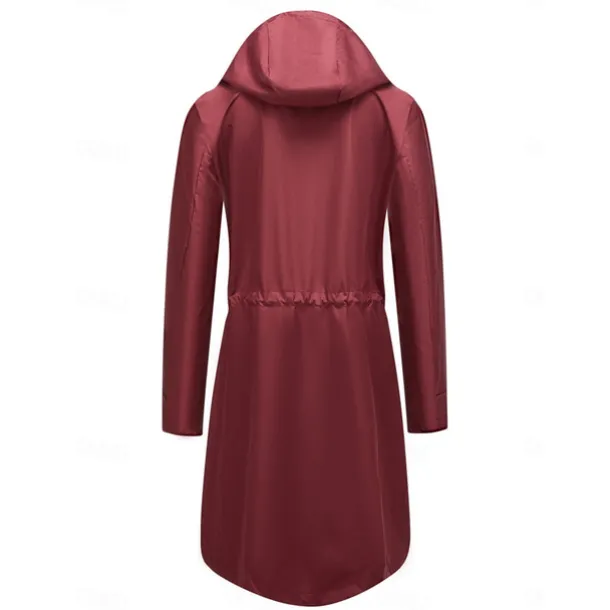 Women's Raincoat Waterproof Rain Jacket Mid-Length Windproof Trench Coat Sport Outdoor Hiking Hooded Jacket with Pockets Casual Jacket Long Sleeve Drawstring Winter Coat Warm Black Yellow