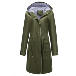 Women's Raincoat Waterproof Rain Jacket Mid-Length Windproof Trench Coat Sport Outdoor Hiking Hooded Jacket with Pockets Casual Jacket Long Sleeve Drawstring Winter Coat Warm Black Yellow