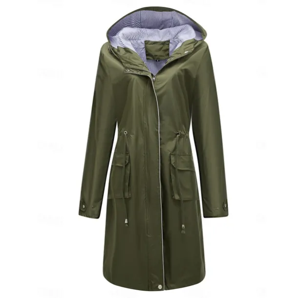 Women's Raincoat Waterproof Rain Jacket Mid-Length Windproof Trench Coat Sport Outdoor Hiking Hooded Jacket with Pockets Casual Jacket Long Sleeve Drawstring Winter Coat Warm Black Yellow