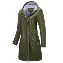 Women's Raincoat Waterproof Rain Jacket Mid-Length Windproof Trench Coat Sport Outdoor Hiking Hooded Jacket with Pockets Casual Jacket Long Sleeve Drawstring Winter Coat Warm Black Yellow