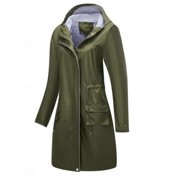 Women's Raincoat Waterproof Rain Jacket Mid-Length Windproof Trench Coat Sport Outdoor Hiking Hooded Jacket with Pockets Casual Jacket Long Sleeve Drawstring Winter Coat Warm Black Yellow