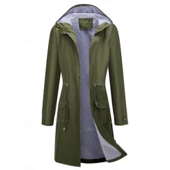 Women's Raincoat Waterproof Rain Jacket Mid-Length Windproof Trench Coat Sport Outdoor Hiking Hooded Jacket with Pockets Casual Jacket Long Sleeve Drawstring Winter Coat Warm Black Yellow