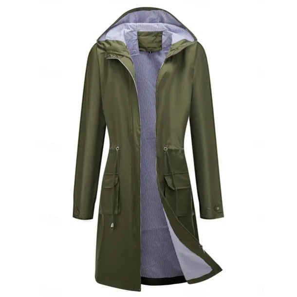 Women's Raincoat Waterproof Rain Jacket Mid-Length Windproof Trench Coat Sport Outdoor Hiking Hooded Jacket with Pockets Casual Jacket Long Sleeve Drawstring Winter Coat Warm Black Yellow
