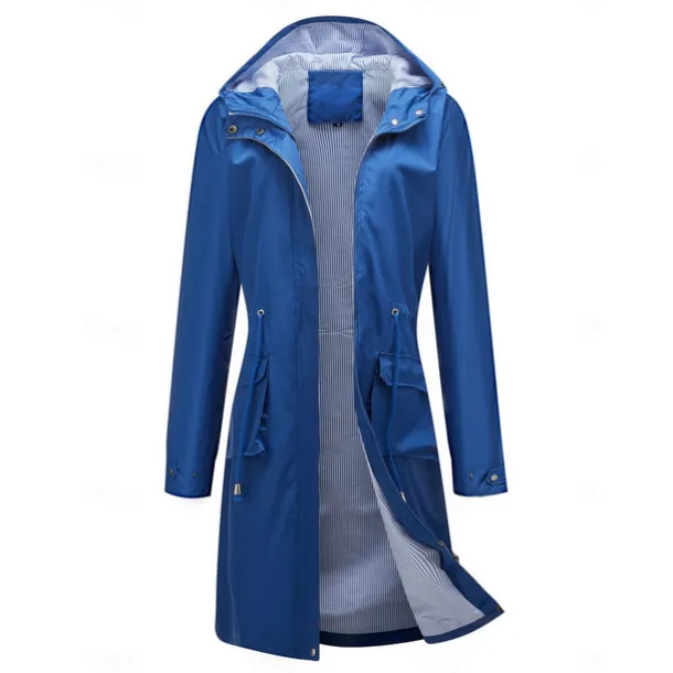 Women's Raincoat Waterproof Rain Jacket Mid-Length Windproof Trench Coat Sport Outdoor Hiking Hooded Jacket with Pockets Casual Jacket Long Sleeve Drawstring Winter Coat Warm Black Yellow
