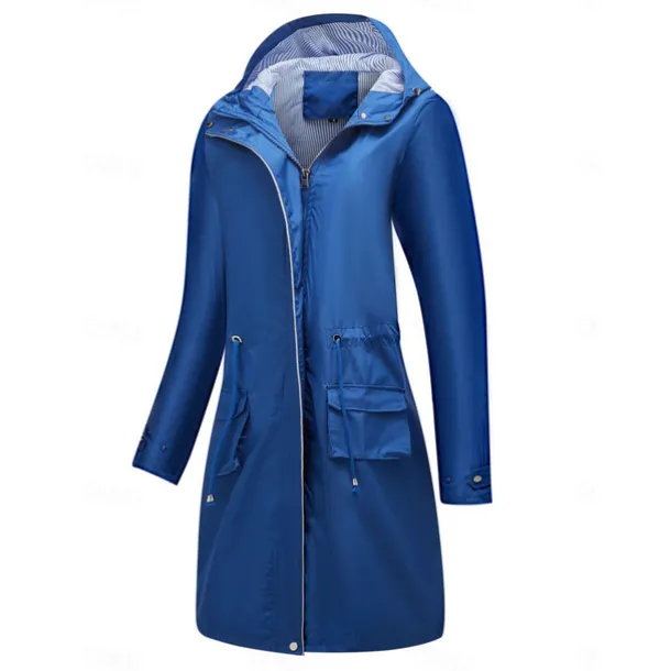 Women's Raincoat Waterproof Rain Jacket Mid-Length Windproof Trench Coat Sport Outdoor Hiking Hooded Jacket with Pockets Casual Jacket Long Sleeve Drawstring Winter Coat Warm Black Yellow