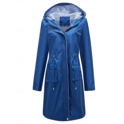 Women's Raincoat Waterproof Rain Jacket Mid-Length Windproof Trench Coat Sport Outdoor Hiking Hooded Jacket with Pockets Casual Jacket Long Sleeve Drawstring Winter Coat Warm Black Yellow