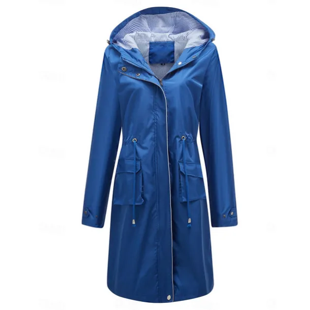 Women's Raincoat Waterproof Rain Jacket Mid-Length Windproof Trench Coat Sport Outdoor Hiking Hooded Jacket with Pockets Casual Jacket Long Sleeve Drawstring Winter Coat Warm Black Yellow