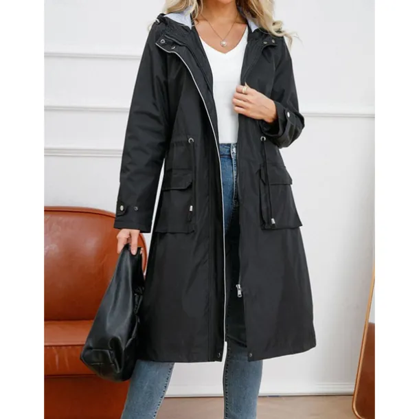 Women's Raincoat Waterproof Rain Jacket Mid-Length Windproof Trench Coat Sport Outdoor Hiking Hooded Jacket with Pockets Casual Jacket Long Sleeve Drawstring Winter Coat Warm Black Yellow