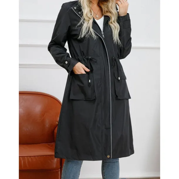 Women's Raincoat Waterproof Rain Jacket Mid-Length Windproof Trench Coat Sport Outdoor Hiking Hooded Jacket with Pockets Casual Jacket Long Sleeve Drawstring Winter Coat Warm Black Yellow