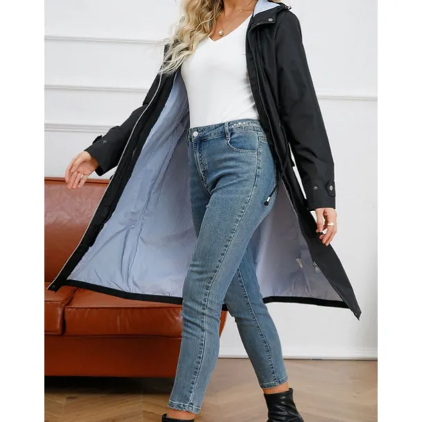 Women's Raincoat Waterproof Rain Jacket Mid-Length Windproof Trench Coat Sport Outdoor Hiking Hooded Jacket with Pockets Casual Jacket Long Sleeve Drawstring Winter Coat Warm Black Yellow