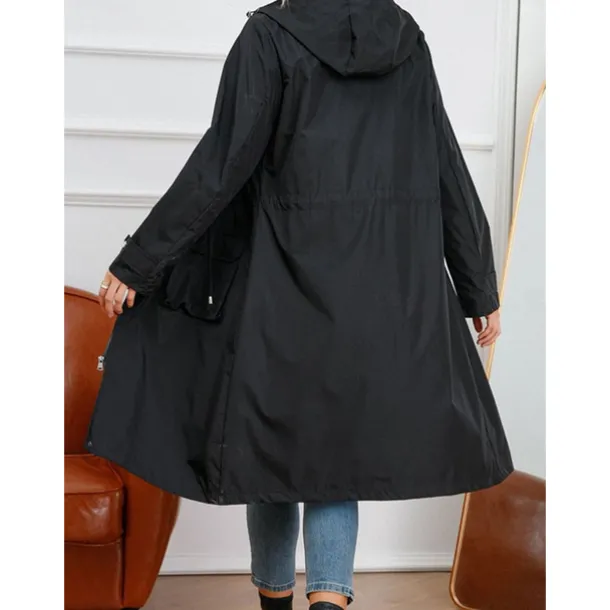 Women's Raincoat Waterproof Rain Jacket Mid-Length Windproof Trench Coat Sport Outdoor Hiking Hooded Jacket with Pockets Casual Jacket Long Sleeve Drawstring Winter Coat Warm Black Yellow
