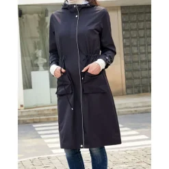 Women's Raincoat Waterproof Rain Jacket Mid-Length Windproof Trench Coat Sport Outdoor Hiking Hooded Jacket with Pockets Casual Jacket Long Sleeve Drawstring Winter Coat Warm Black Yellow
