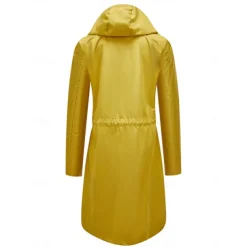 Women's Raincoat Waterproof Rain Jacket Mid-Length Windproof Trench Coat Sport Outdoor Hiking Hooded Jacket with Pockets Casual Jacket Long Sleeve Drawstring Winter Coat Warm Black Yellow
