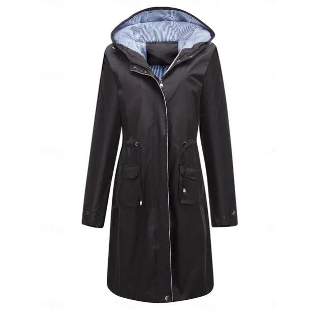 Women's Raincoat Waterproof Rain Jacket Mid-Length Windproof Trench Coat Sport Outdoor Hiking Hooded Jacket with Pockets Casual Jacket Long Sleeve Drawstring Winter Coat Warm Black Yellow