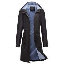 Women's Raincoat Waterproof Rain Jacket Mid-Length Windproof Trench Coat Sport Outdoor Hiking Hooded Jacket with Pockets Casual Jacket Long Sleeve Drawstring Winter Coat Warm Black Yellow