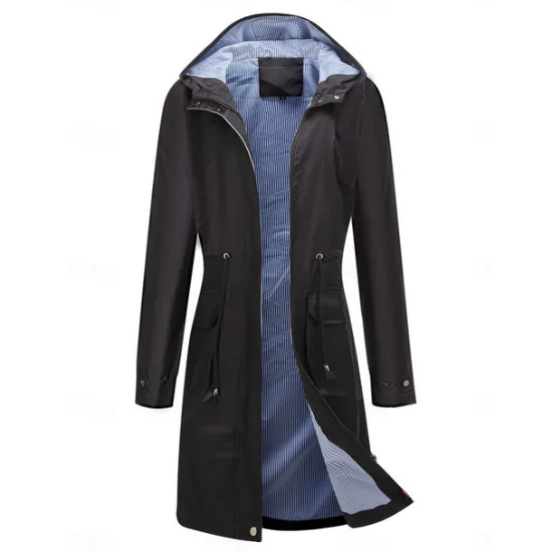 Women's Raincoat Waterproof Rain Jacket Mid-Length Windproof Trench Coat Sport Outdoor Hiking Hooded Jacket with Pockets Casual Jacket Long Sleeve Drawstring Winter Coat Warm Black Yellow
