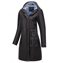 Women's Raincoat Waterproof Rain Jacket Mid-Length Windproof Trench Coat Sport Outdoor Hiking Hooded Jacket with Pockets Casual Jacket Long Sleeve Drawstring Winter Coat Warm Black Yellow