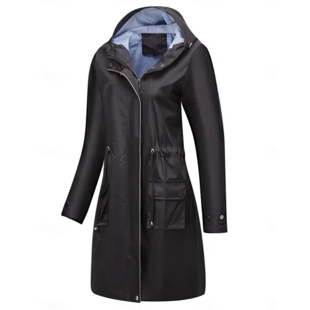 Women's Raincoat Waterproof Rain Jacket Mid-Length Windproof Trench Coat Sport Outdoor Hiking Hooded Jacket with Pockets Casual Jacket Long Sleeve Drawstring Winter Coat Warm Black Yellow