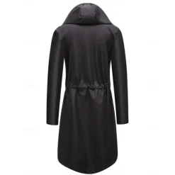 Women's Raincoat Waterproof Rain Jacket Mid-Length Windproof Trench Coat Sport Outdoor Hiking Hooded Jacket with Pockets Casual Jacket Long Sleeve Drawstring Winter Coat Warm Black Yellow