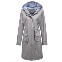 Women's Raincoat Waterproof Rain Jacket Mid-Length Windproof Trench Coat Sport Outdoor Hiking Hooded Jacket with Pockets Casual Jacket Long Sleeve Drawstring Winter Coat Warm Black Yellow