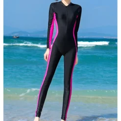 Women's Rash Guard Dive Skin Suit UV Sun Protection UPF50+ Breathable Full Body Swimwear Swimsuit Front Zip Swimming Diving Surfing Snorkeling Patchwork Autumn / Fall Spring Summer / Stretchy