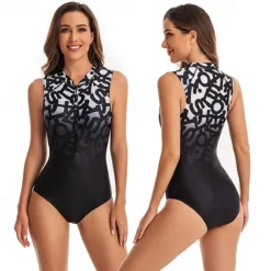 Women's Rash Guard One Piece Swimsuit UV Sun Protection UPF50+ Lightweight Sleeveless Spandex Bodysuit Bathing Suit Front Zip Swimming Surfing Beach Water Sports Printed Summer Spring Autumn