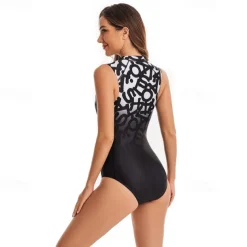 Women's Rash Guard One Piece Swimsuit UV Sun Protection UPF50+ Lightweight Sleeveless Spandex Bodysuit Bathing Suit Front Zip Swimming Surfing Beach Water Sports Printed Summer Spring Autumn