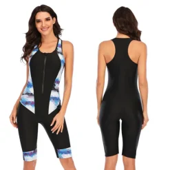 Women's Rash Guard One Piece Swimsuit UV Sun Protection Breathable Quick Dry Sleeveless Bodysuit Bathing Suit Front Zip Boyleg Knee Length Swimming Surfing Beach Water Sports Patchwork Summer