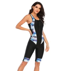 Women's Rash Guard One Piece Swimsuit UV Sun Protection Breathable Quick Dry Sleeveless Bodysuit Bathing Suit Front Zip Boyleg Knee Length Swimming Surfing Beach Water Sports Patchwork Summer