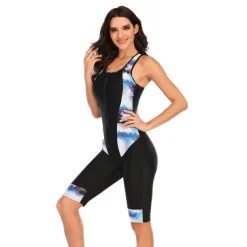 Women's Rash Guard One Piece Swimsuit UV Sun Protection Breathable Quick Dry Sleeveless Bodysuit Bathing Suit Front Zip Boyleg Knee Length Swimming Surfing Beach Water Sports Patchwork Summer