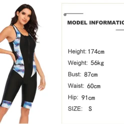 Women's Rash Guard One Piece Swimsuit UV Sun Protection Breathable Quick Dry Sleeveless Bodysuit Bathing Suit Front Zip Boyleg Knee Length Swimming Surfing Beach Water Sports Patchwork Summer