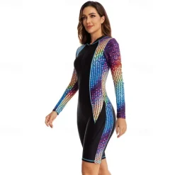 Women's Rash Guard One Piece Swimsuit UV Sun Protection UPF50+ Lightweight Long Sleeve Spandex Bodysuit Bathing Suit Front Zip Swimming Surfing Beach Water Sports Patchwork Summer Spring Autumn