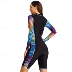 Women's Rash Guard One Piece Swimsuit UV Sun Protection UPF50+ Lightweight Long Sleeve Spandex Bodysuit Bathing Suit Front Zip Swimming Surfing Beach Water Sports Patchwork Summer Spring Autumn