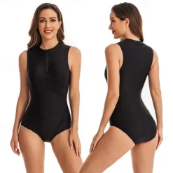 Women's Rash Guard One Piece Swimsuit UV Sun Protection UPF50+ Lightweight Sleeveless Spandex Bodysuit Bathing Suit Front Zip Swimming Surfing Beach Water Sports Solid Colored Summer Spring Autumn