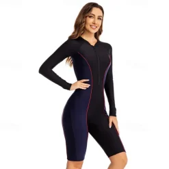 Women's Rash Guard One Piece Swimsuit UV Sun Protection UPF50+ Lightweight Long Sleeve Spandex Bodysuit Bathing Suit Front Zip Swimming Surfing Beach Water Sports Patchwork Summer Spring Autumn