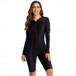 Women's Rash Guard One Piece Swimsuit UV Sun Protection UPF50+ Lightweight Long Sleeve Spandex Bodysuit Bathing Suit Front Zip Swimming Surfing Beach Water Sports Patchwork Summer Spring Autumn
