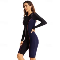 Women's Rash Guard One Piece Swimsuit UV Sun Protection UPF50+ Lightweight Long Sleeve Spandex Bodysuit Bathing Suit Front Zip Swimming Surfing Beach Water Sports Patchwork Summer Spring Autumn