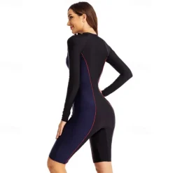 Women's Rash Guard One Piece Swimsuit UV Sun Protection UPF50+ Lightweight Long Sleeve Spandex Bodysuit Bathing Suit Front Zip Swimming Surfing Beach Water Sports Patchwork Summer Spring Autumn