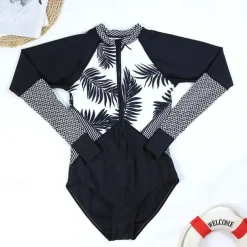 Women's Rash Guard One Piece Swimsuit UV Sun Protection UPF50+ Lightweight Long Sleeve Spandex Bodysuit Bathing Suit Front Zip Swimming Surfing Beach Water Sports Floral Tropical Summer Spring Autumn